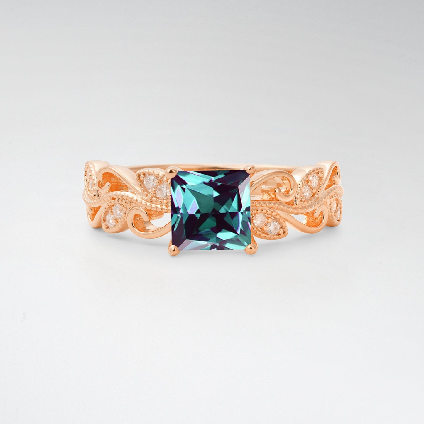 1CT Vintage Princess Cut Alexandrite Milgrain Filigree Vine Scroll Engagement Ring - Additional view