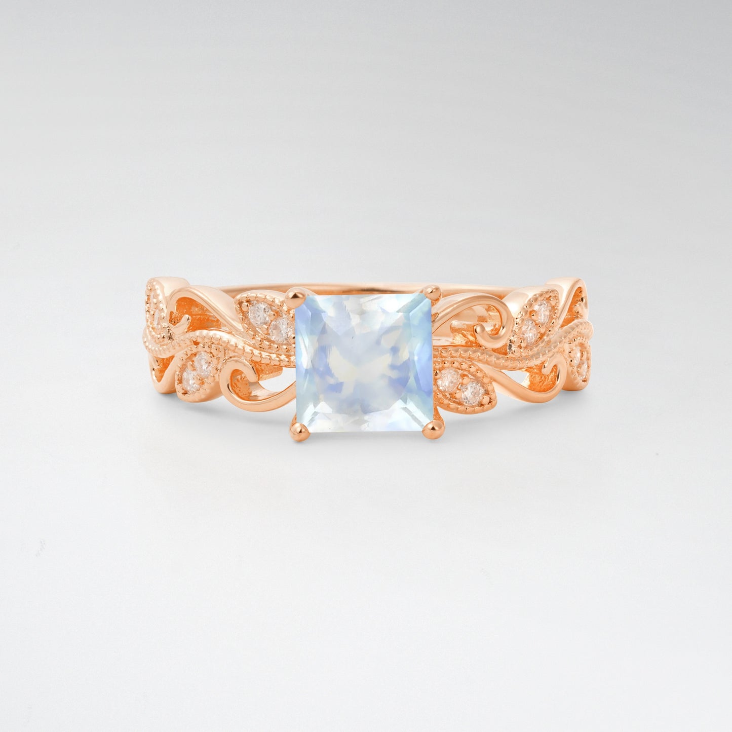 1CT Vintage Princess Cut Moonstone Milgrain Filigree Vine Scroll Engagement Ring - Additional view