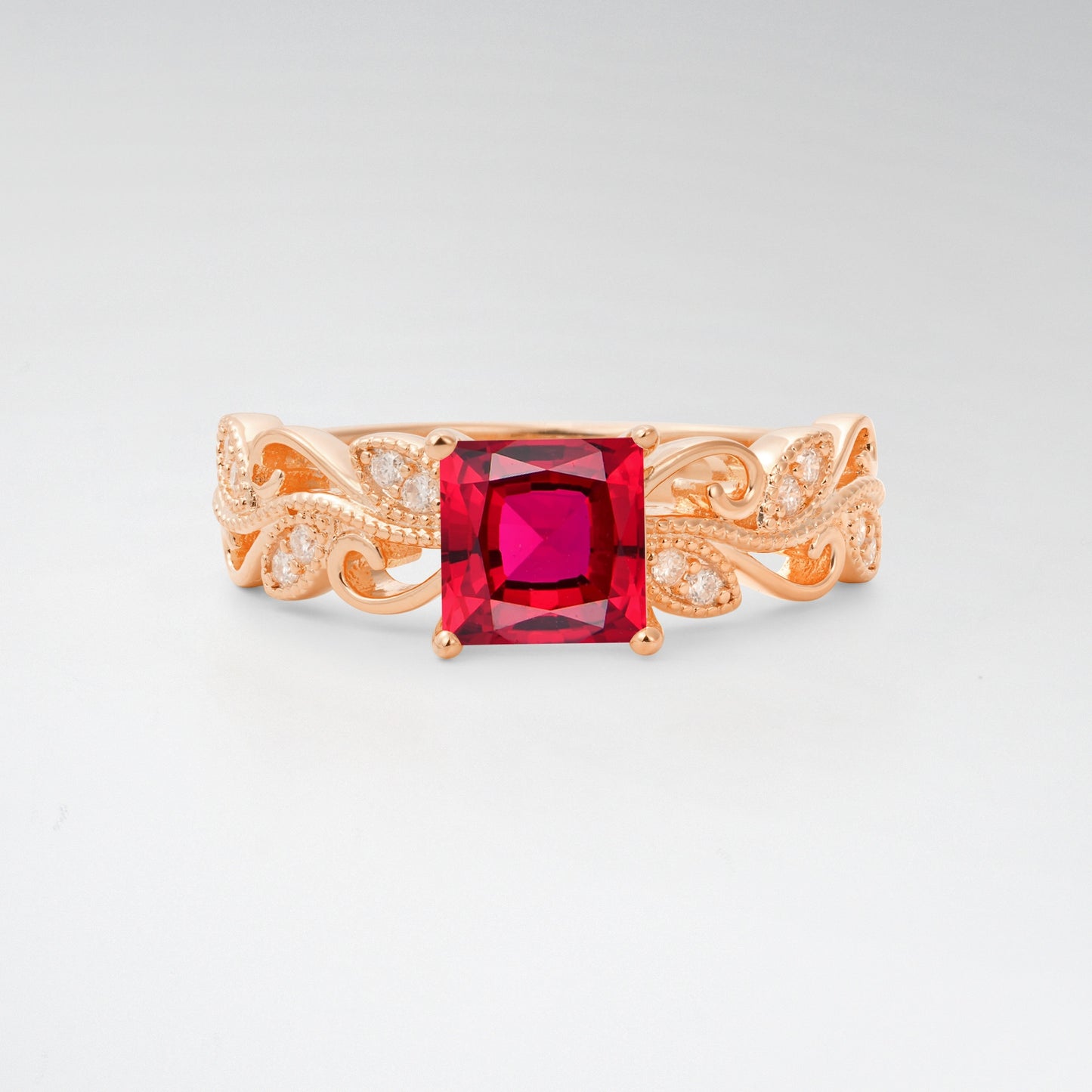 1CT Vintage Princess Cut Ruby Milgrain Filigree Vine Scroll Engagement Ring - Additional view