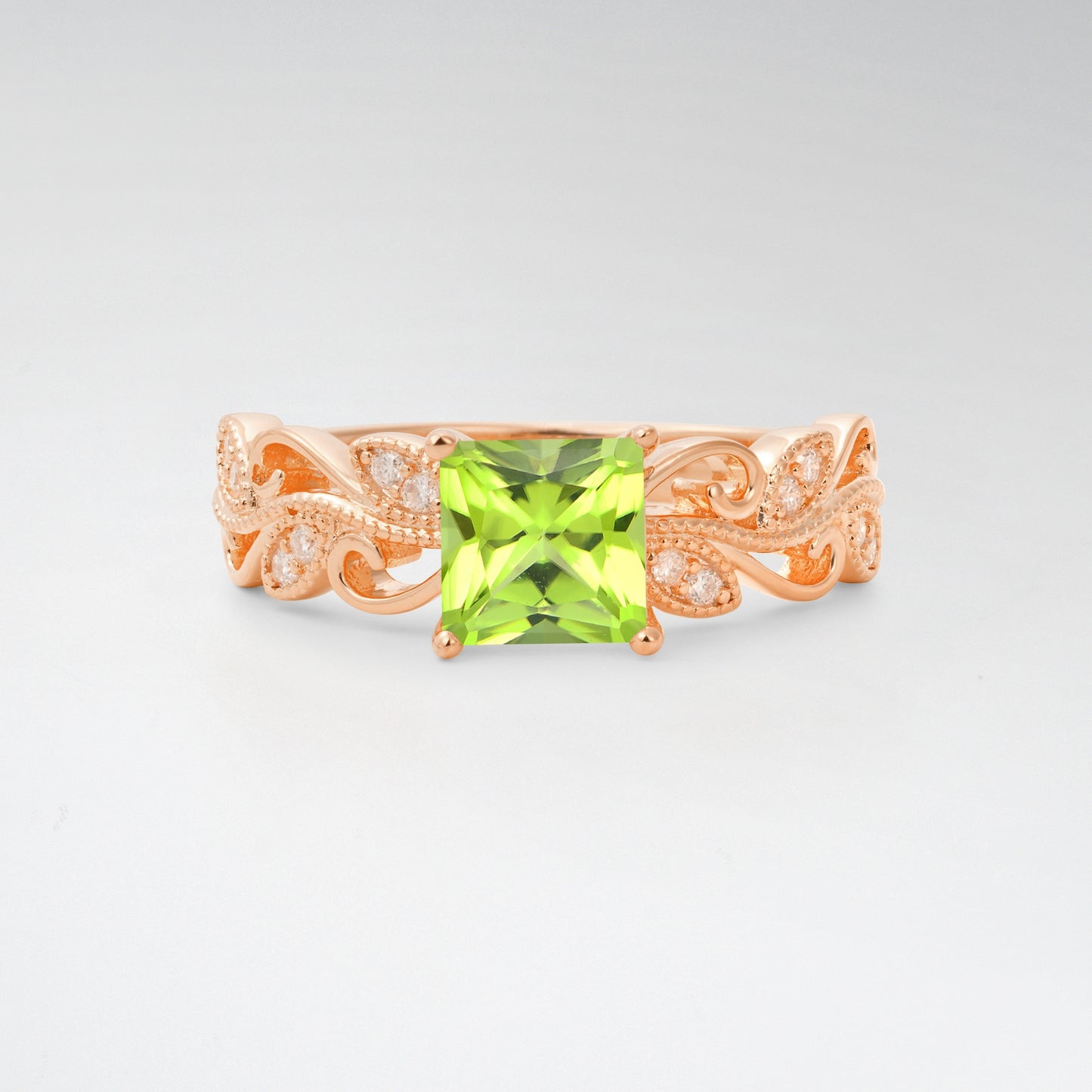 1CT Vintage Princess Cut Peridot Milgrain Filigree Vine Scroll Engagement Ring - Additional view