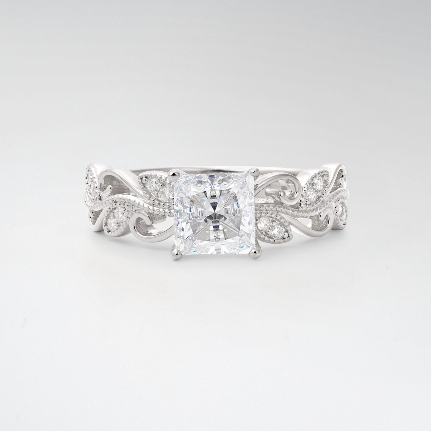1CT Vintage Princess Cut Moissanite Milgrain Filigree Vine Scroll Engagement Ring - Additional view