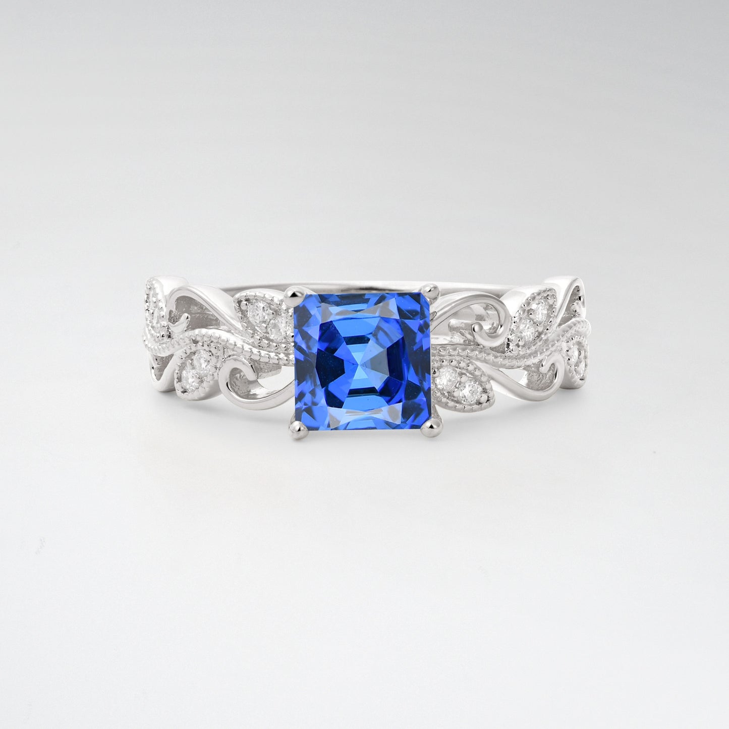 1CT Vintage Princess Cut Sapphire Milgrain Filigree Vine Scroll Engagement Ring - Additional view