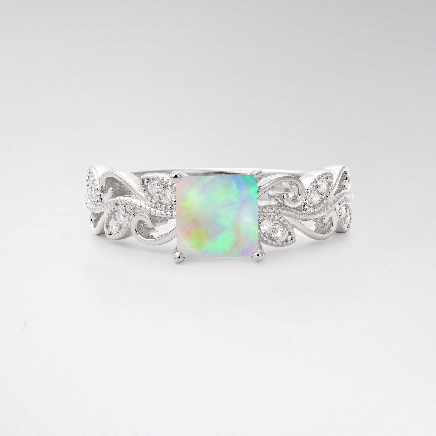 1CT Vintage Princess Cut Opal Milgrain Filigree Vine Scroll Engagement Ring - Additional view