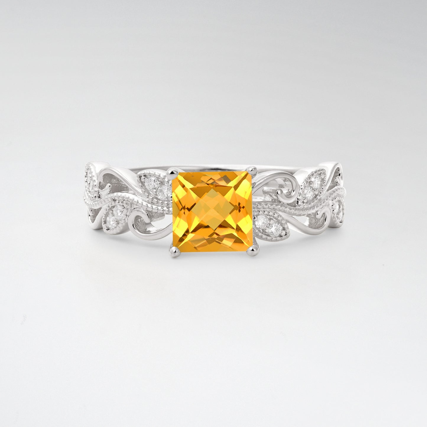 1CT Vintage Princess Cut Citrine Milgrain Filigree Vine Scroll Engagement Ring - Additional view