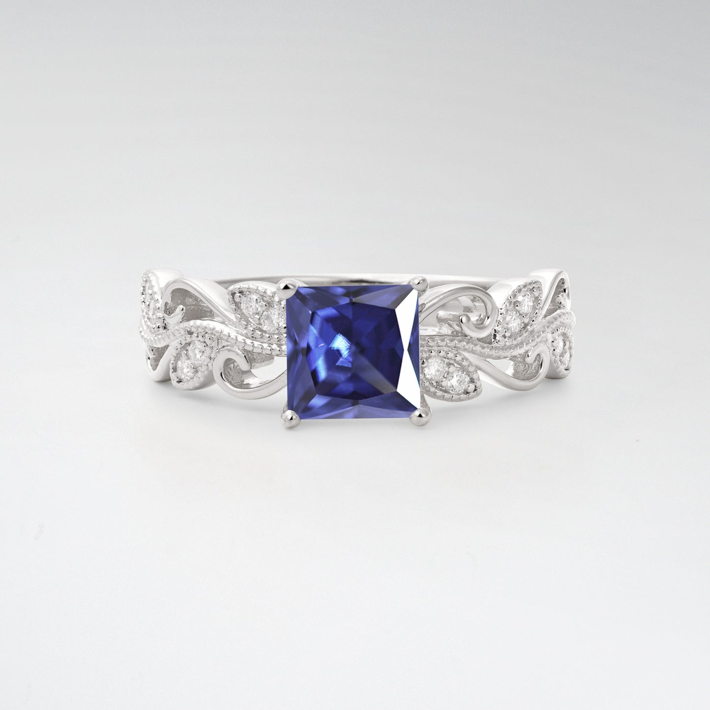 1CT Vintage Princess Cut Tanzanite Milgrain Filigree Vine Scroll Engagement Ring - Additional view