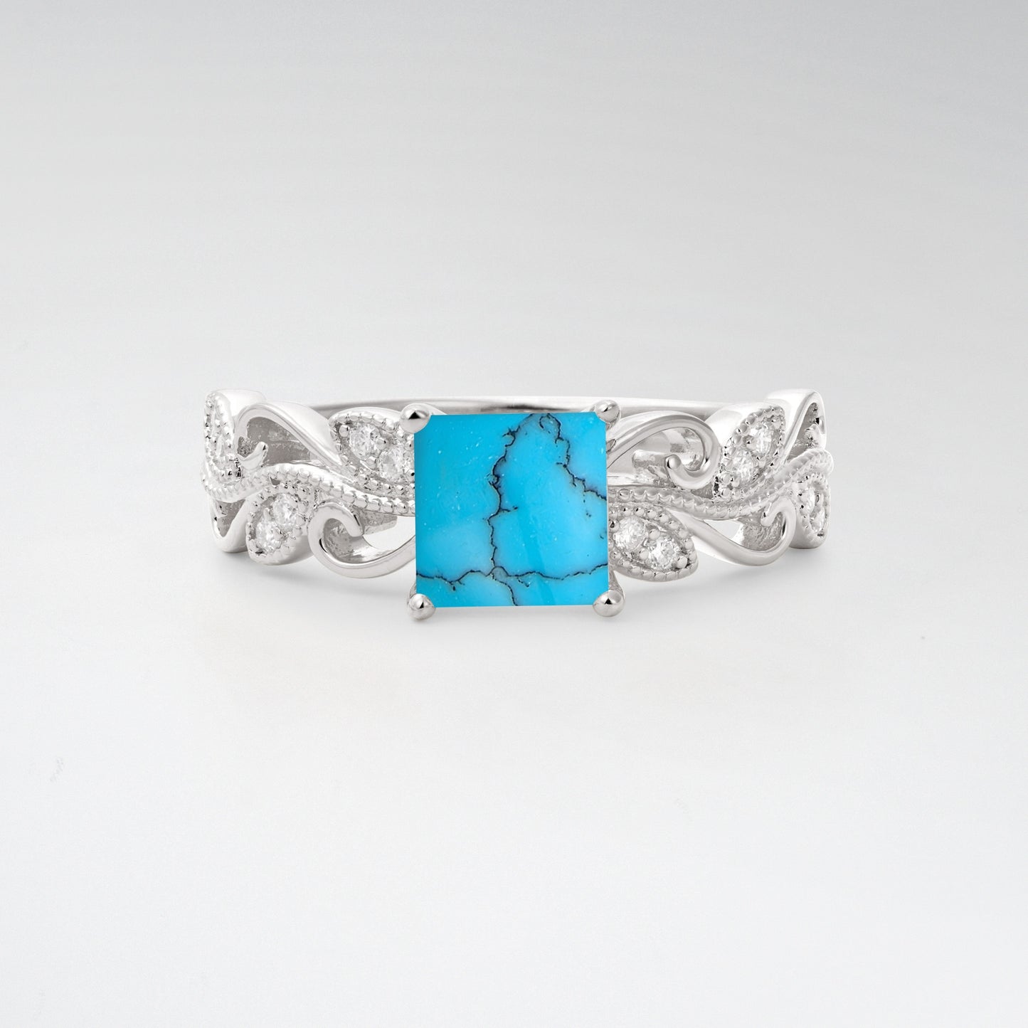 1CT Vintage Princess Cut Turquoise Milgrain Filigree Vine Scroll Engagement Ring - Additional view