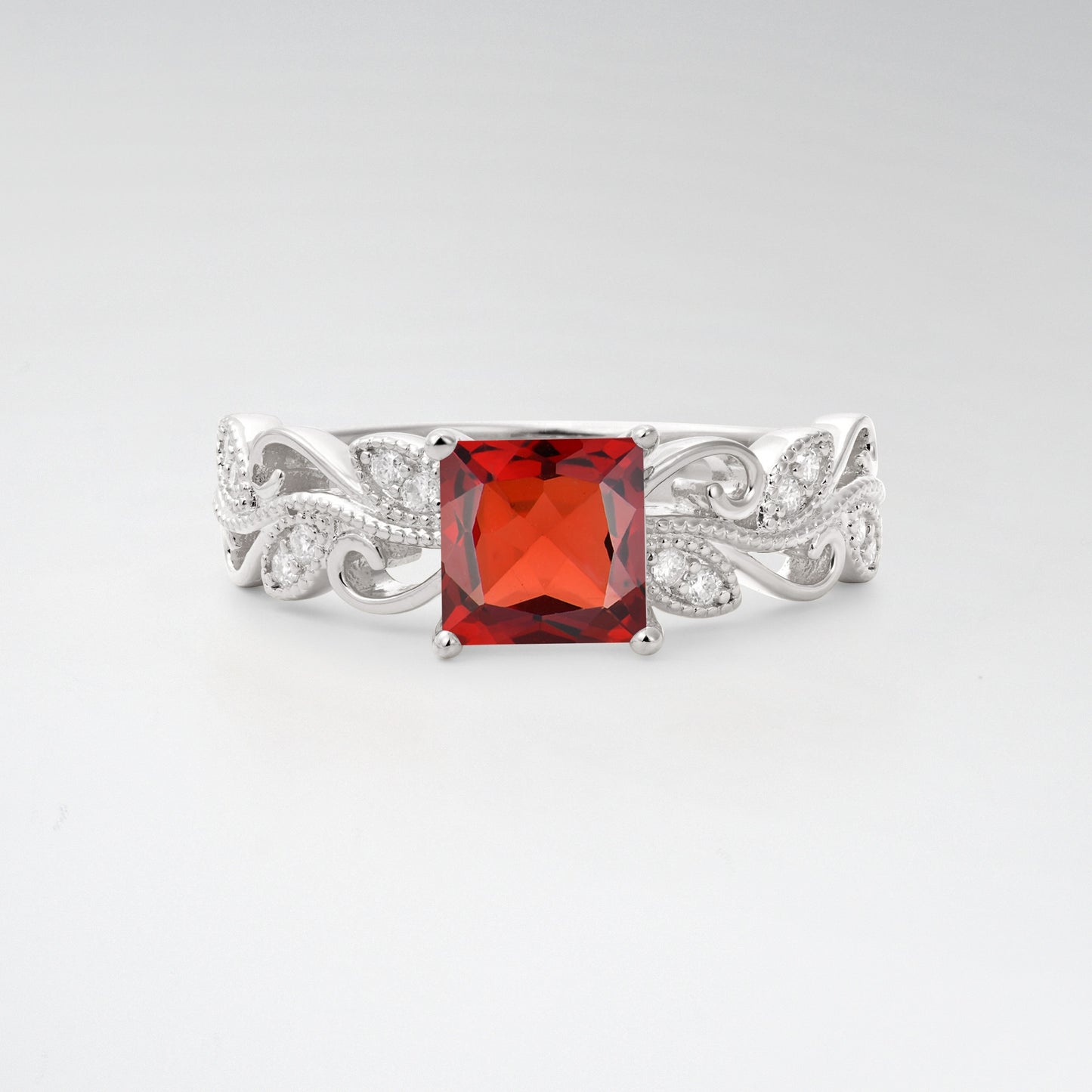 1CT Vintage Princess Cut Garnet Milgrain Filigree Vine Scroll Engagement Ring - Additional view