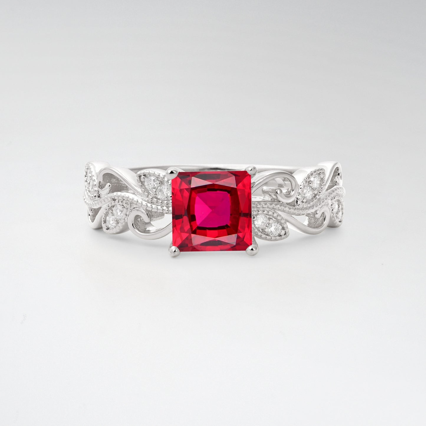 1CT Vintage Princess Cut Ruby Milgrain Filigree Vine Scroll Engagement Ring - Additional view