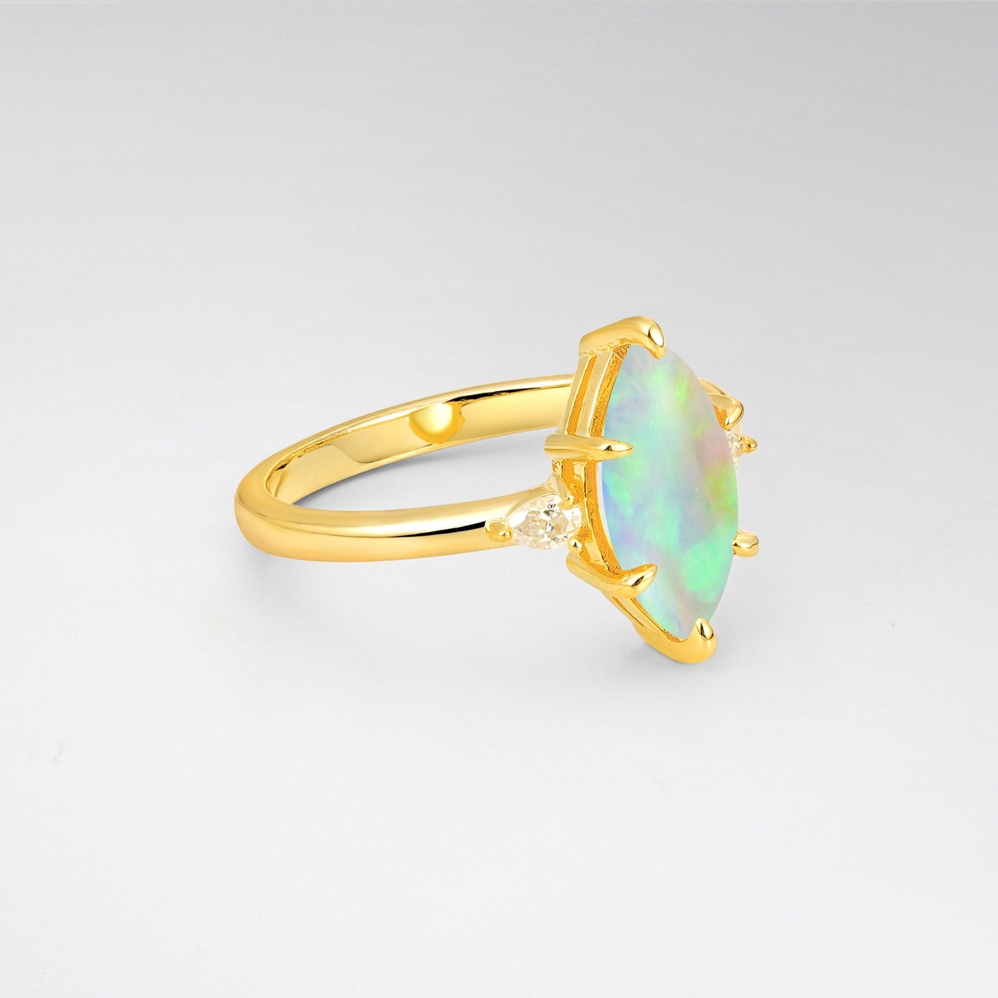 Three Stone Marquise Cut Opal Engagement Ring - Additional view