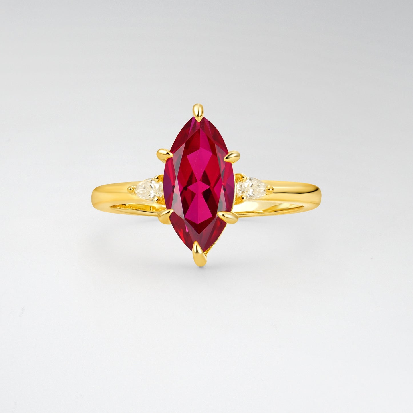 Three Stone Marquise Cut Ruby Engagement Ring - Additional view