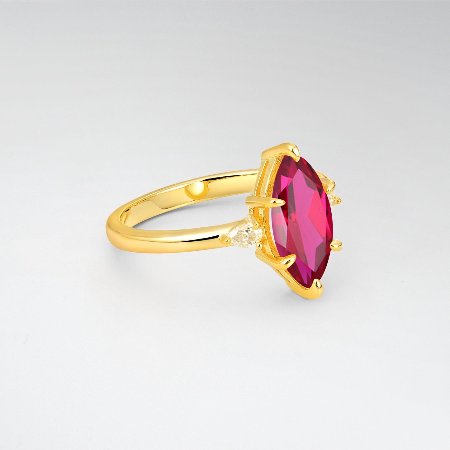 Three Stone Marquise Cut Ruby Engagement Ring - Additional view