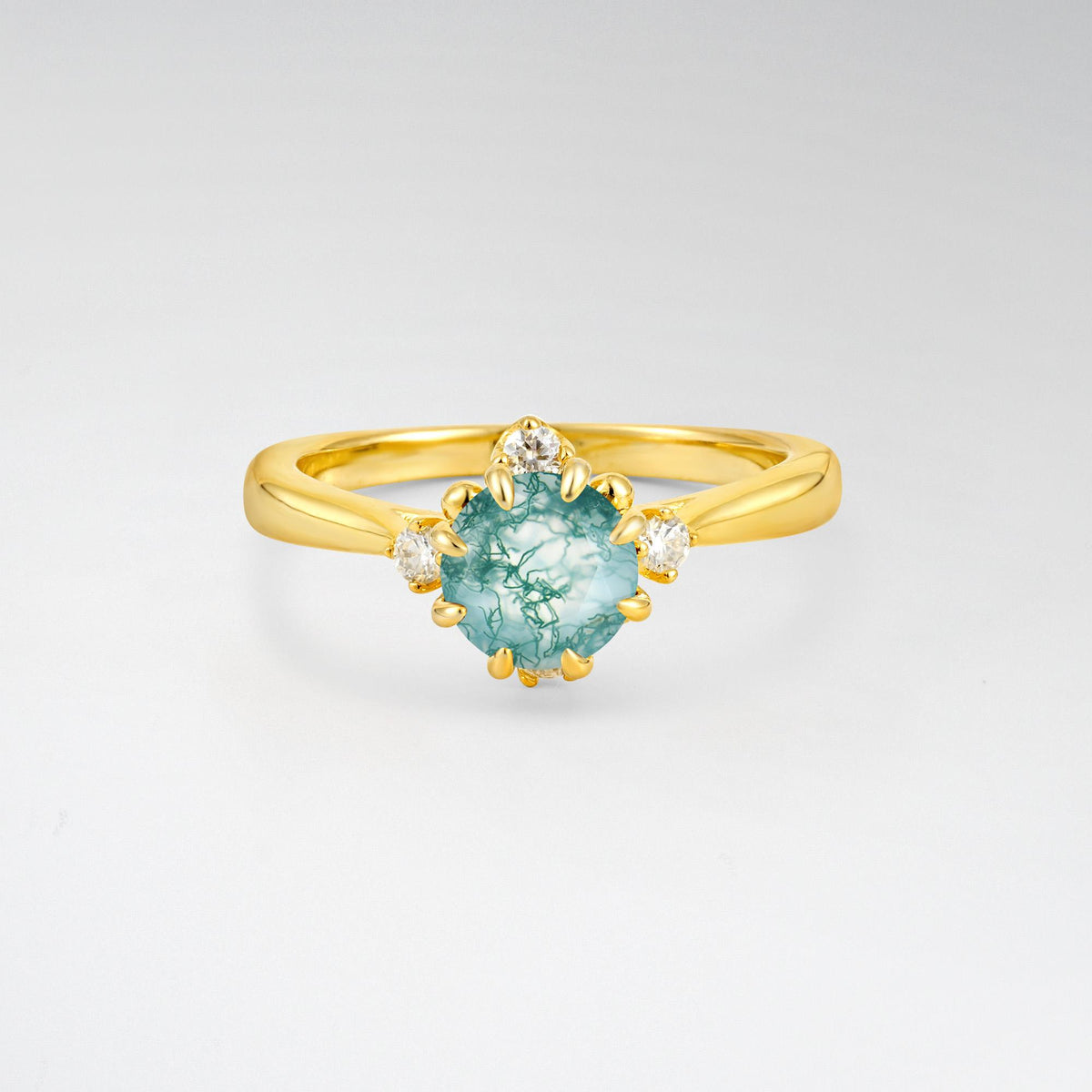 Classic Three Stone Moss Agate Engagement Ring - Additional view