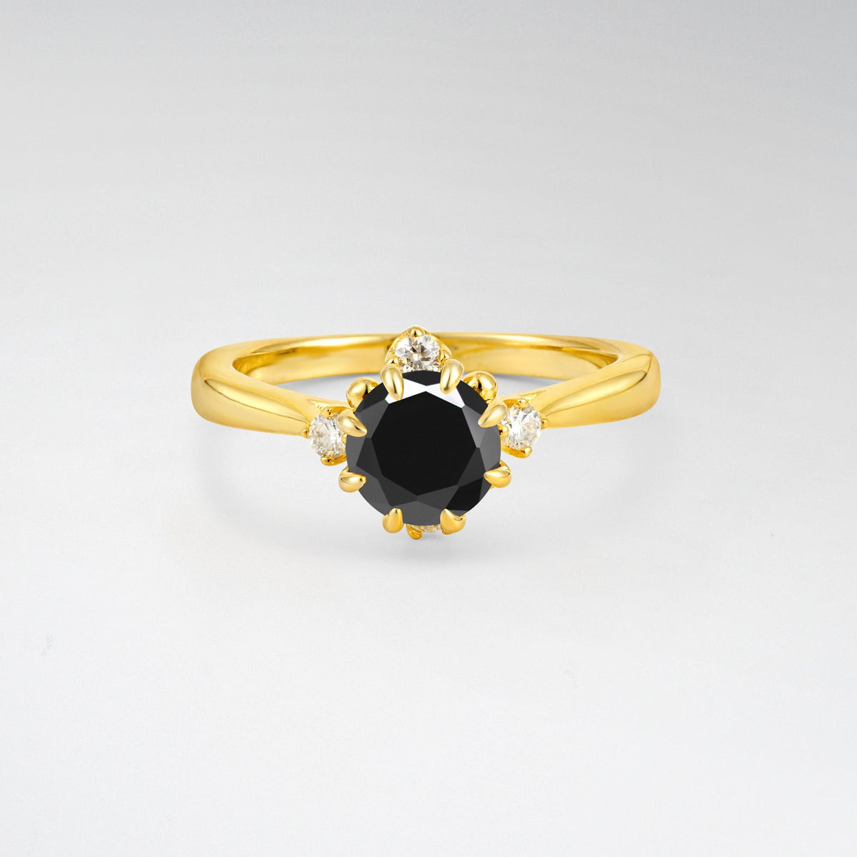 Classic Three Stone Black Onyx Engagement Ring - Additional view