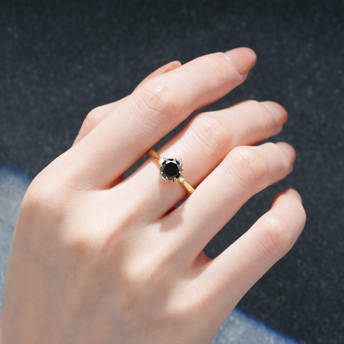 Classic Three Stone Black Onyx Engagement Ring - Additional view