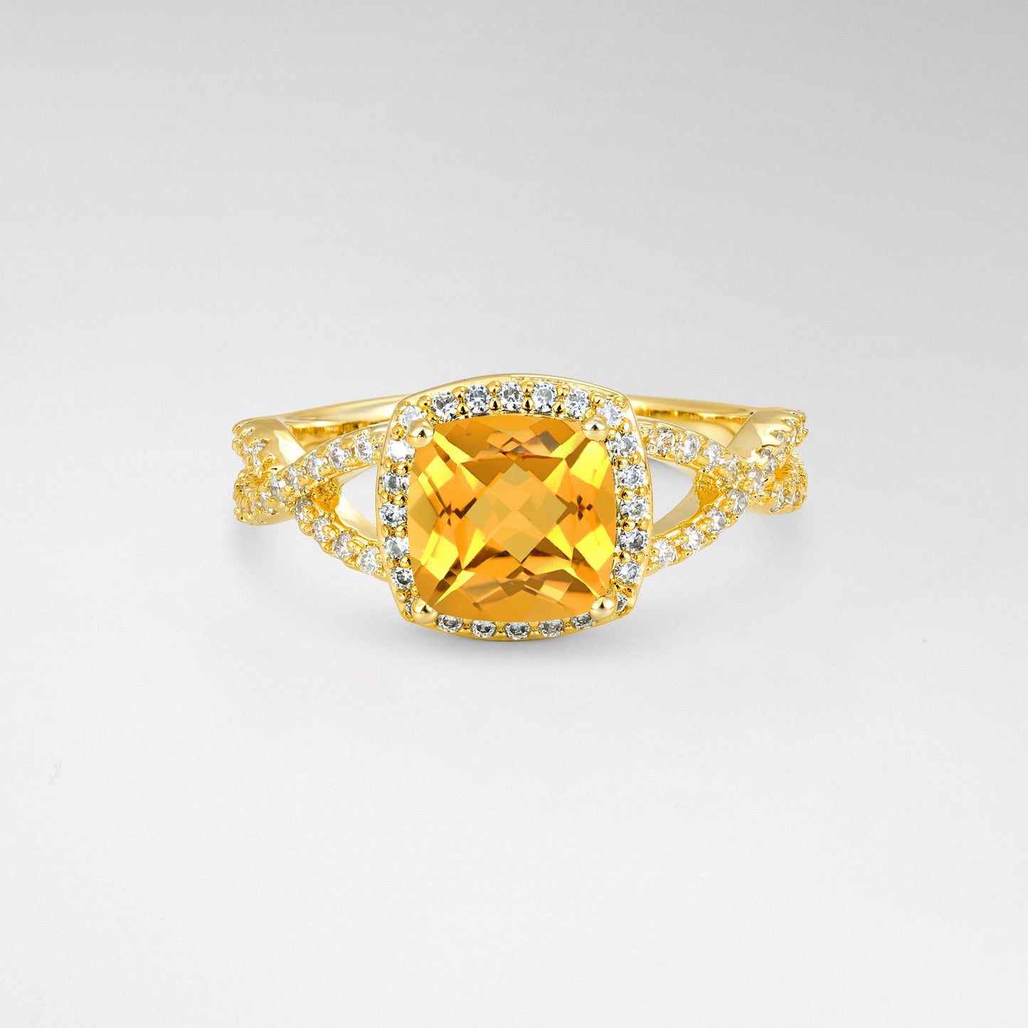 Cushion Cut Citrine Halo Split Shank Engagement Ring - Additional view