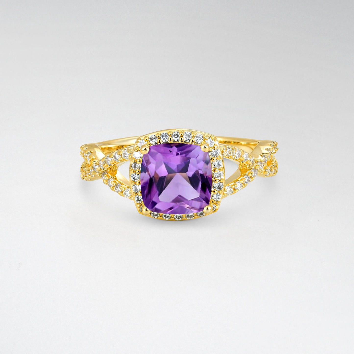 Cushion Cut Amethyst Halo Split Shank Engagement Ring - Additional view