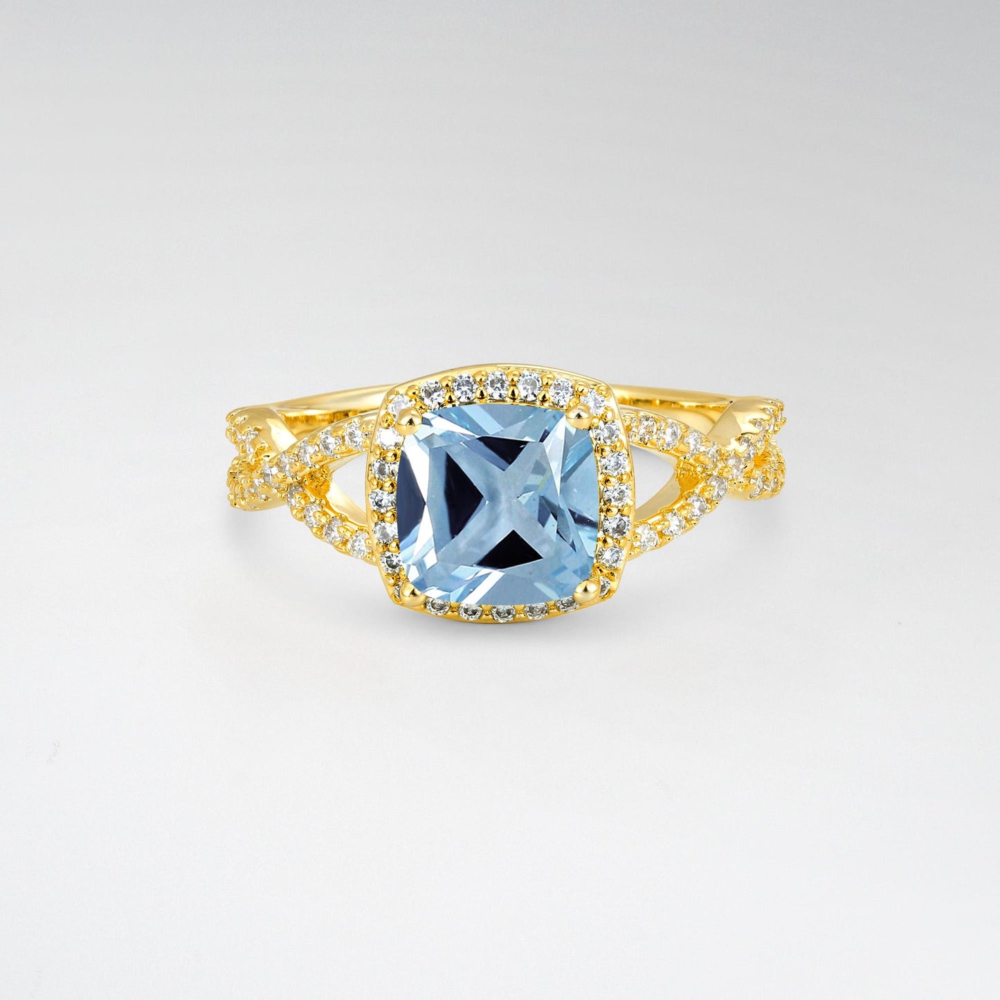 Cushion Cut Aquamarine Halo Split Shank Engagement Ring - Additional view