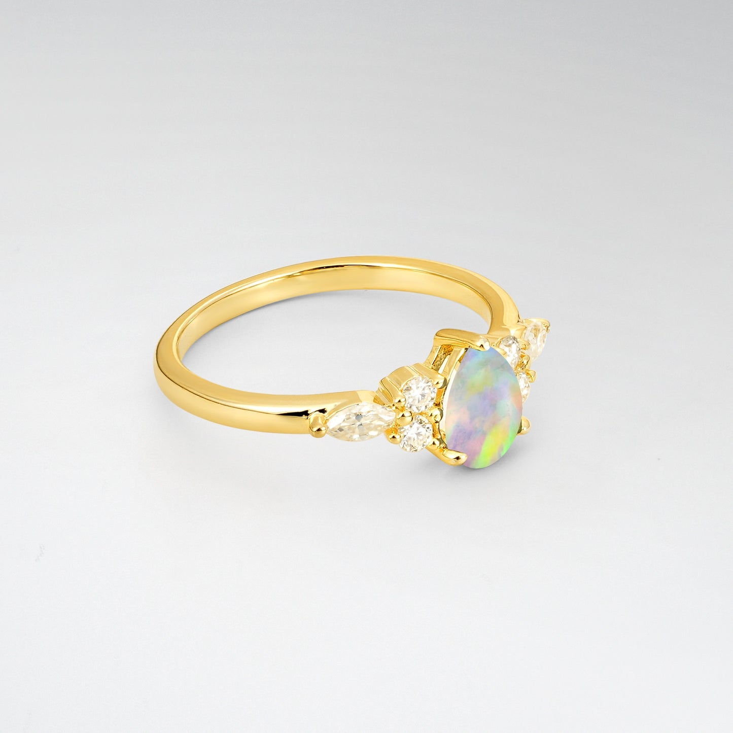 Pear Cut Opal Side Stone Engagement Ring for Her - Additional view