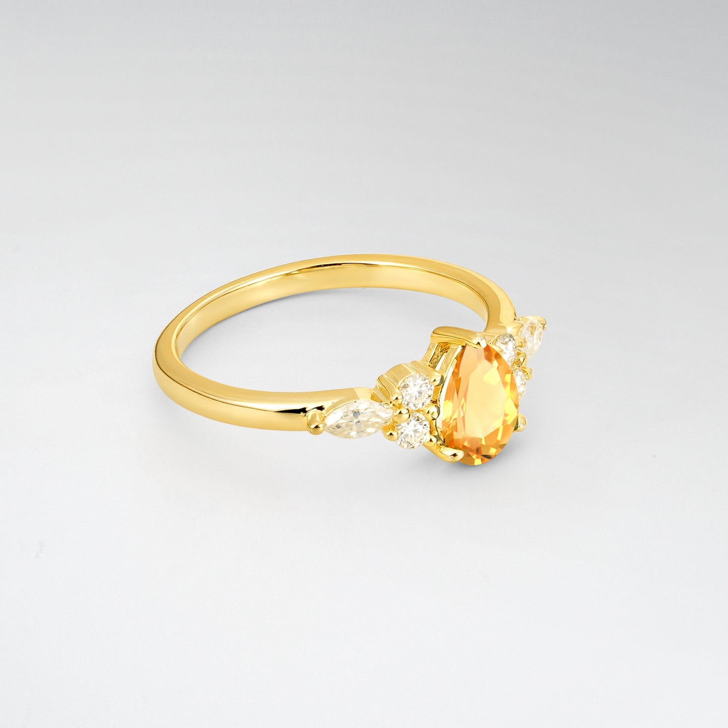 Pear Cut Citrine Side Stone Engagement Ring for Her - Additional view