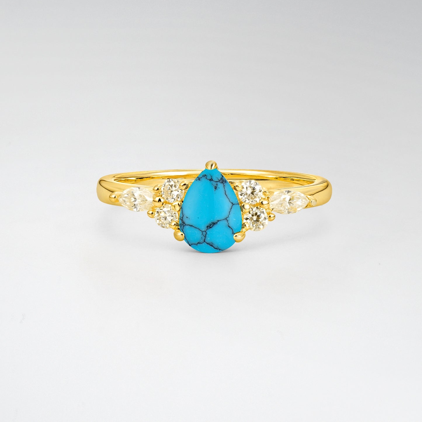 Pear Cut Turquoise Side Stone Engagement Ring for Her - Additional view