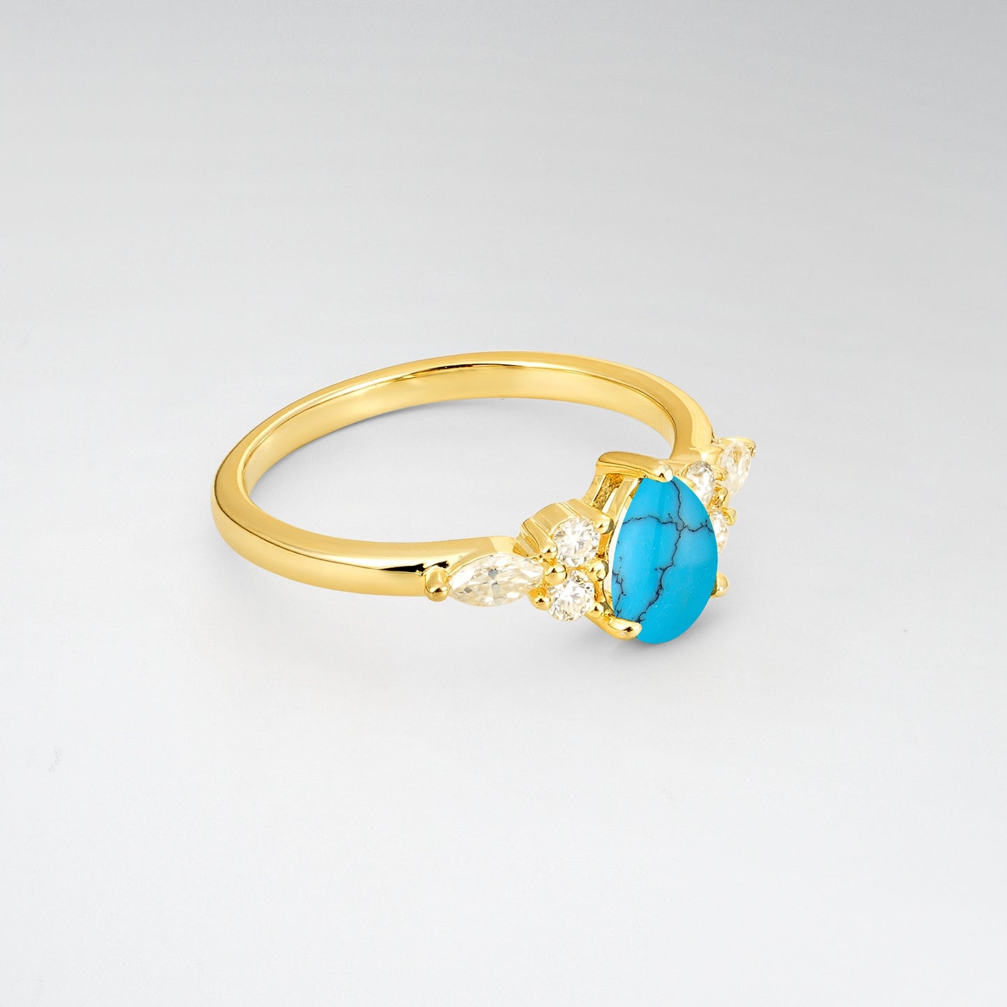 Pear Cut Turquoise Side Stone Engagement Ring for Her - Additional view