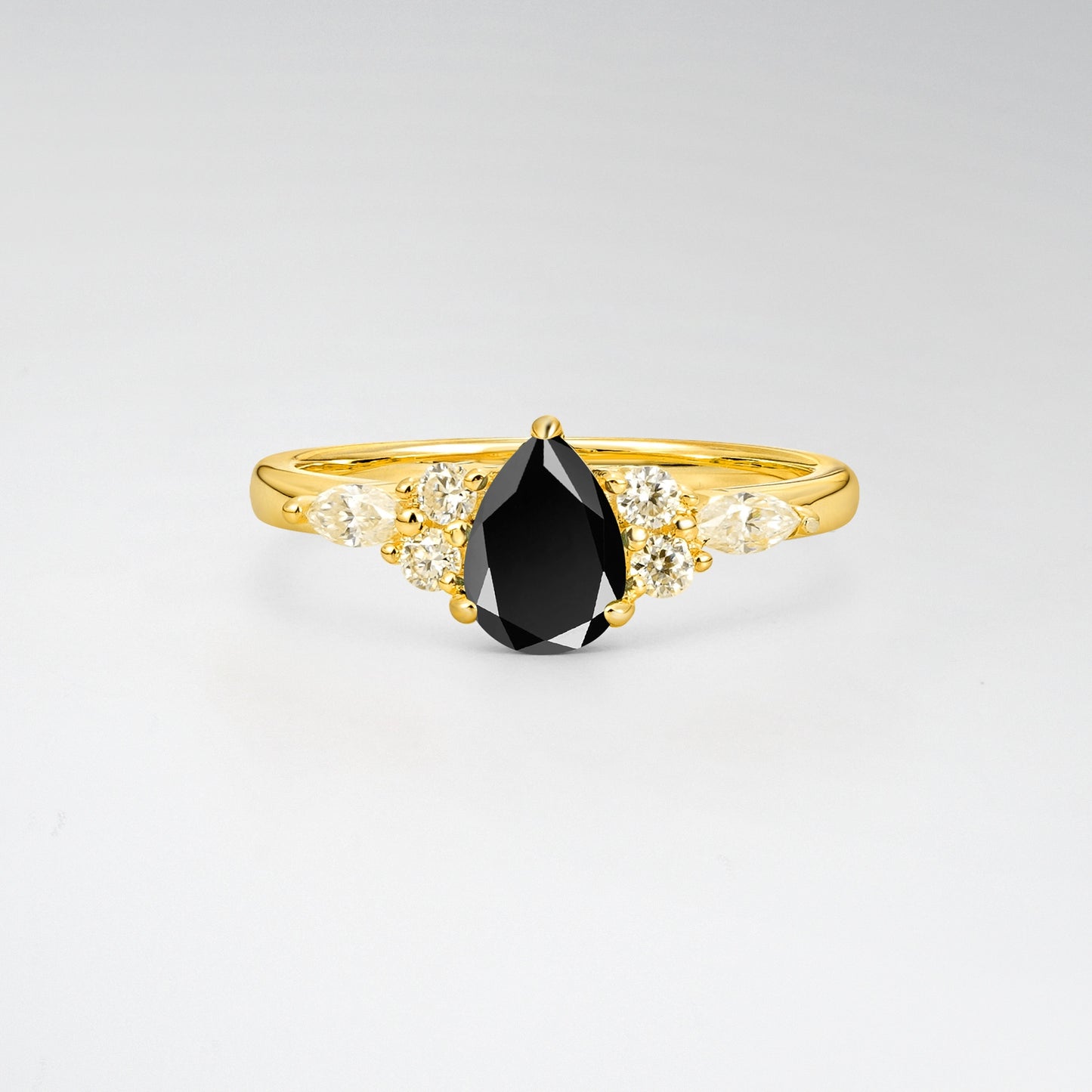 Pear Cut Black Onyx Side Stone Engagement Ring for Her - Additional view