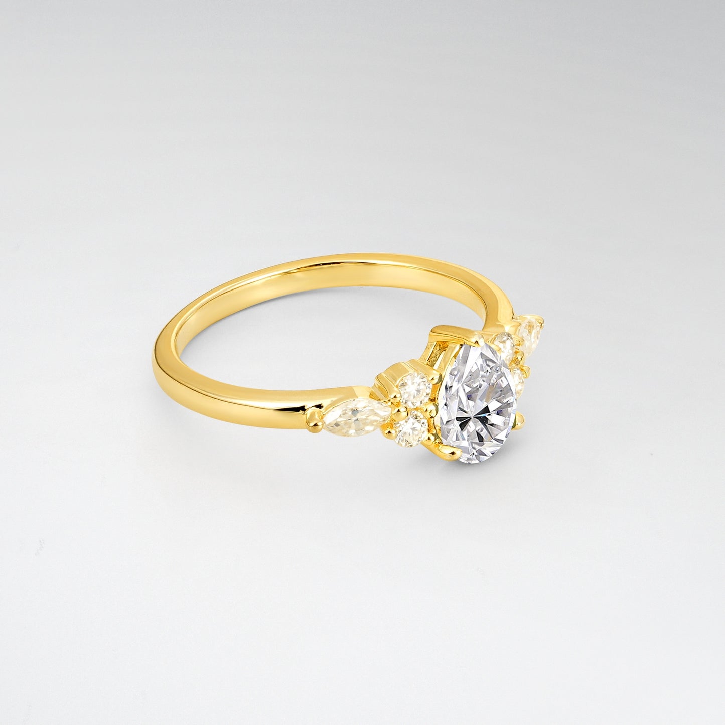 Pear Cut Lab Diamond Side Stone Engagement Ring for Her - Additional view