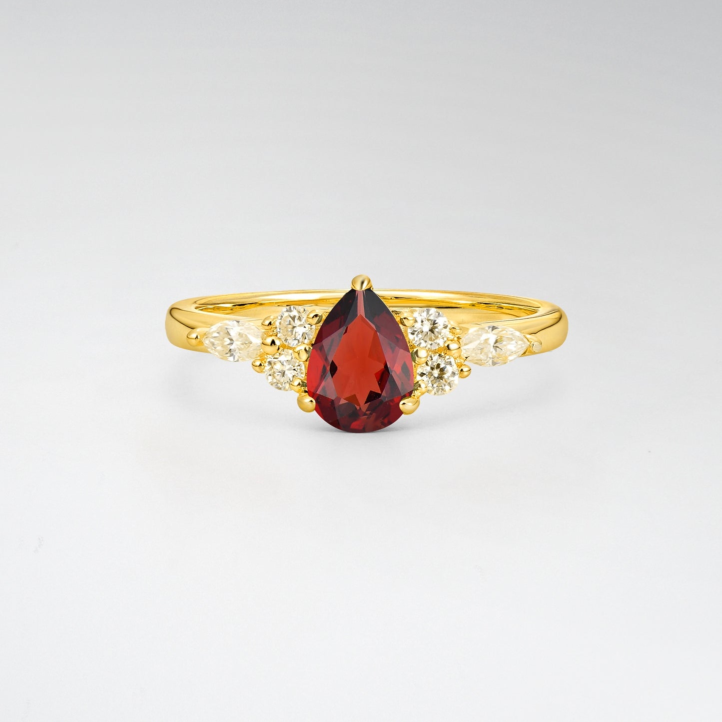 Pear Cut Garnet Side Stone Engagement Ring for Her - Additional view