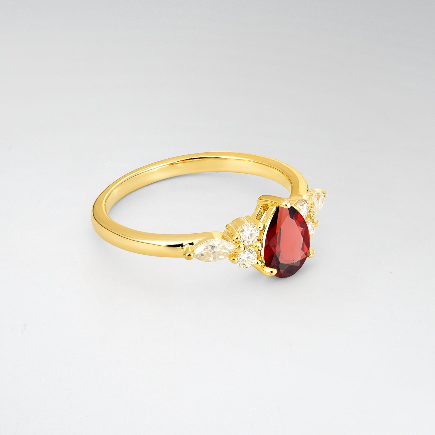 Pear Cut Garnet Side Stone Engagement Ring for Her - Additional view