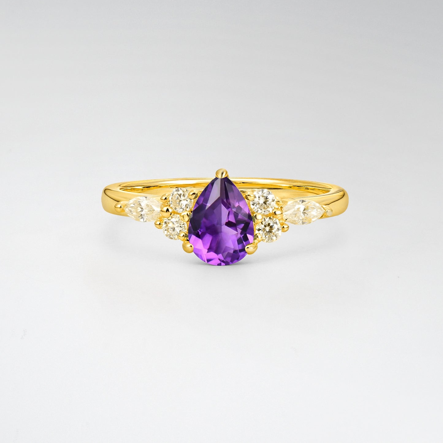 Pear Cut Amethyst Side Stone Engagement Ring for Her - Additional view