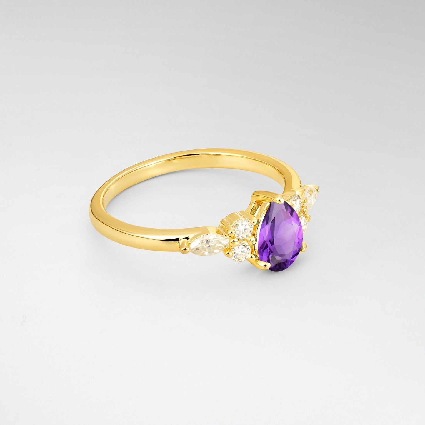 Pear Cut Amethyst Side Stone Engagement Ring for Her - Additional view