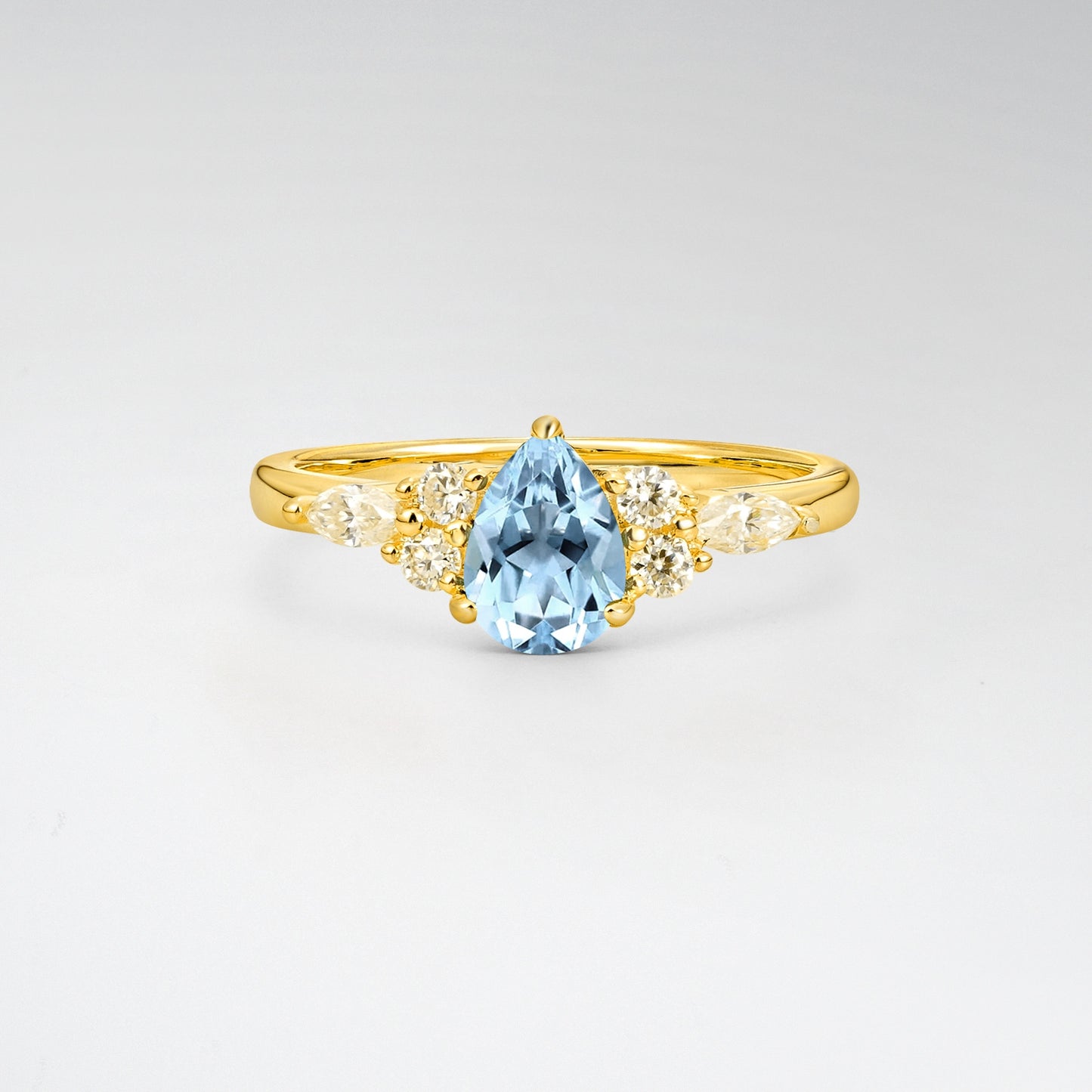Pear Cut Aquamarine Side Stone Engagement Ring for Her - Additional view