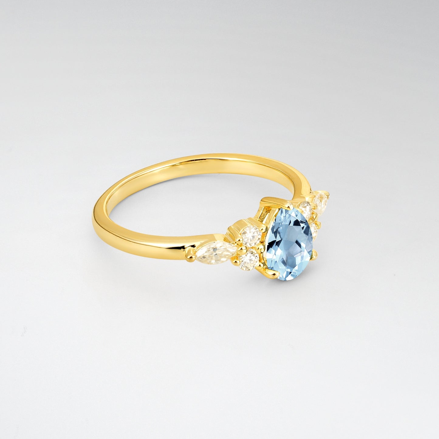 Pear Cut Aquamarine Side Stone Engagement Ring for Her - Additional view