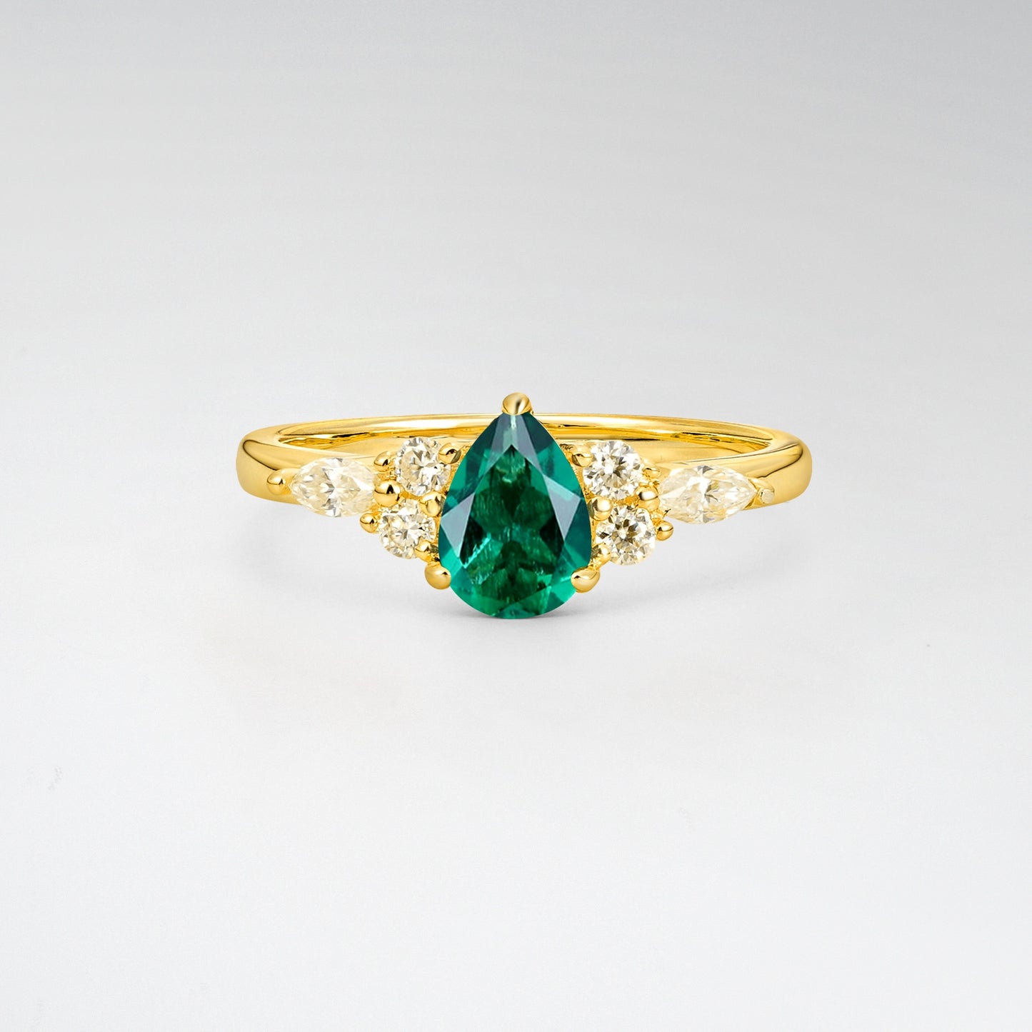 Pear Cut Emerald Side Stone Engagement Ring for Her - Additional view