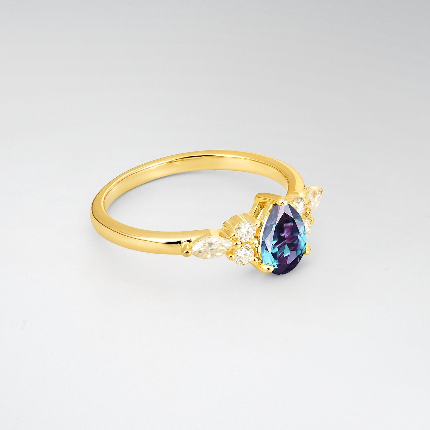 Pear Cut Alexandrite Side Stone Engagement Ring for Her - Additional view