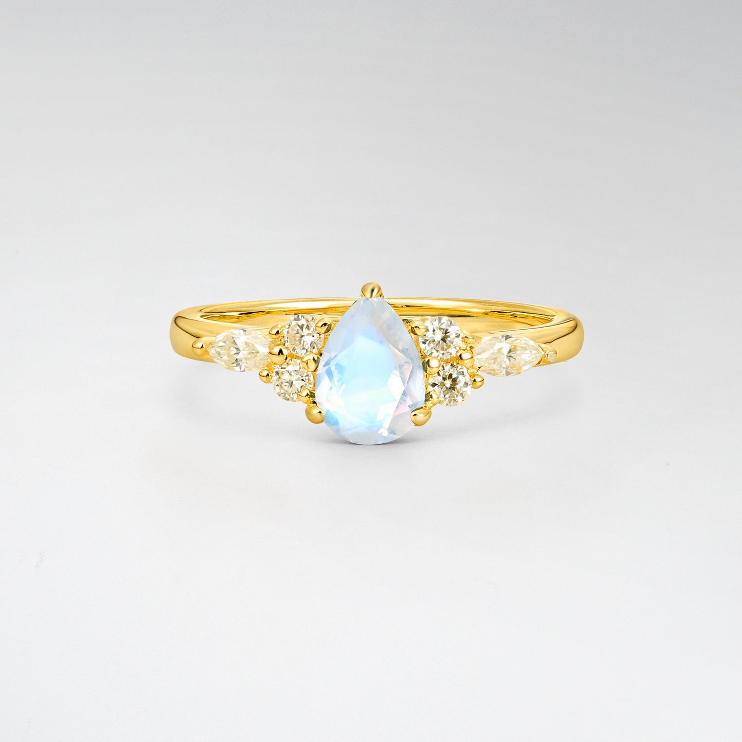 Pear Cut Moonstone Side Stone Engagement Ring for Her - Additional view