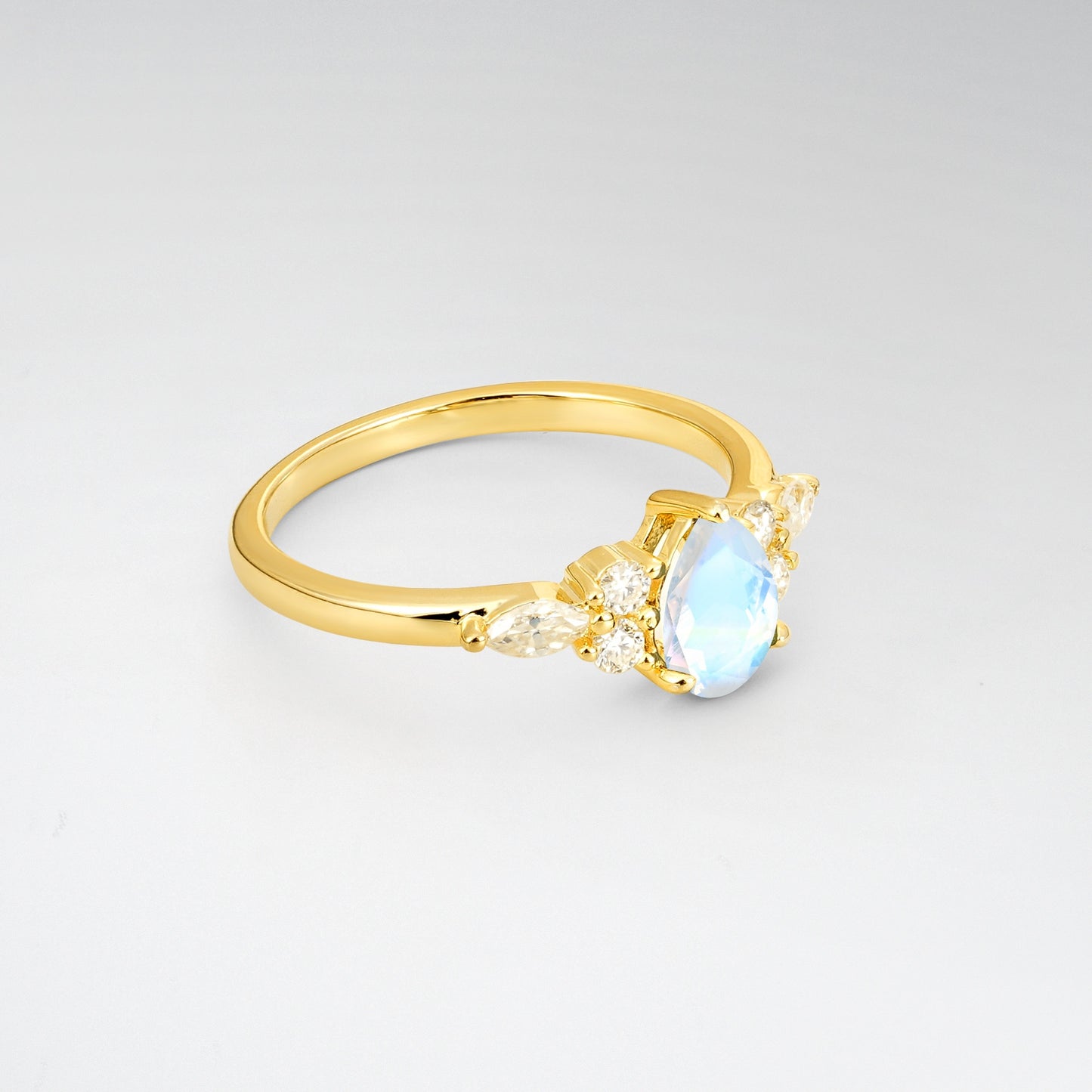 Pear Cut Moonstone Side Stone Engagement Ring for Her - Additional view