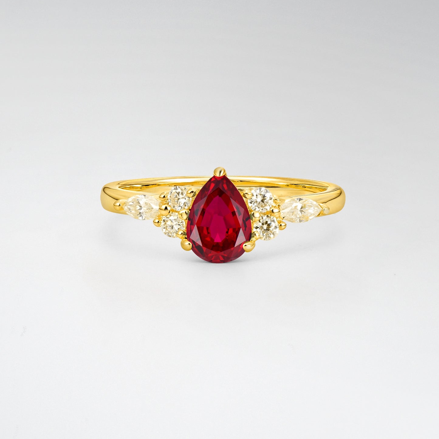 Pear Cut Ruby Side Stone Engagement Ring for Her - Additional view