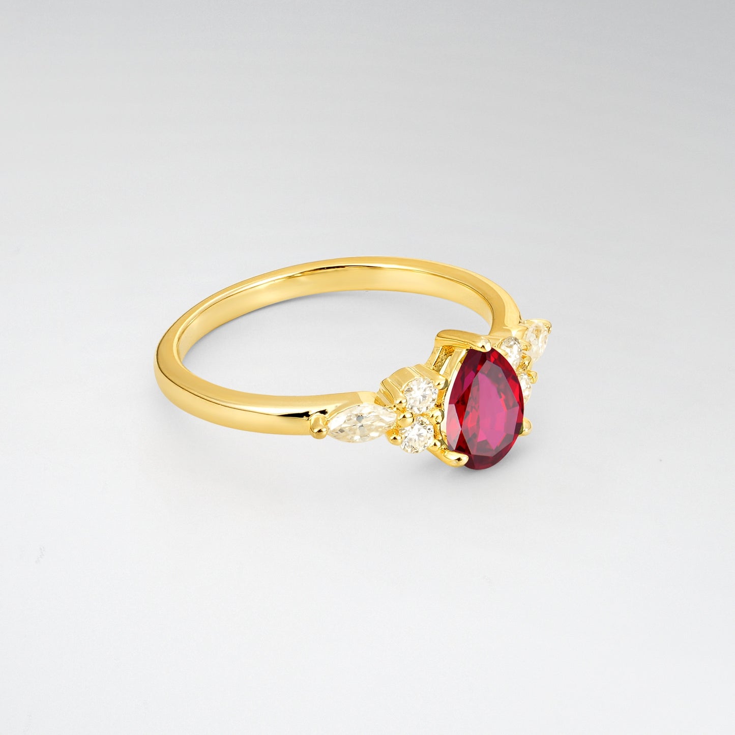 Pear Cut Ruby Side Stone Engagement Ring for Her - Additional view