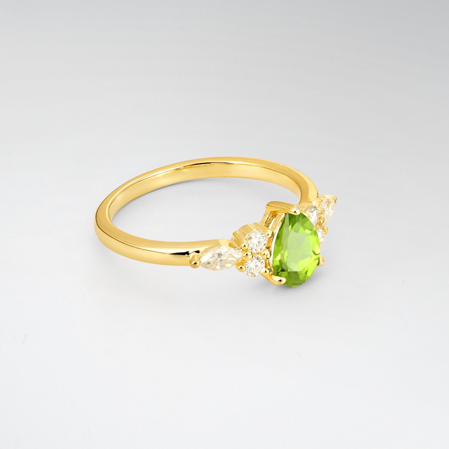 Pear Cut Peridot Side Stone Engagement Ring for Her - Additional view