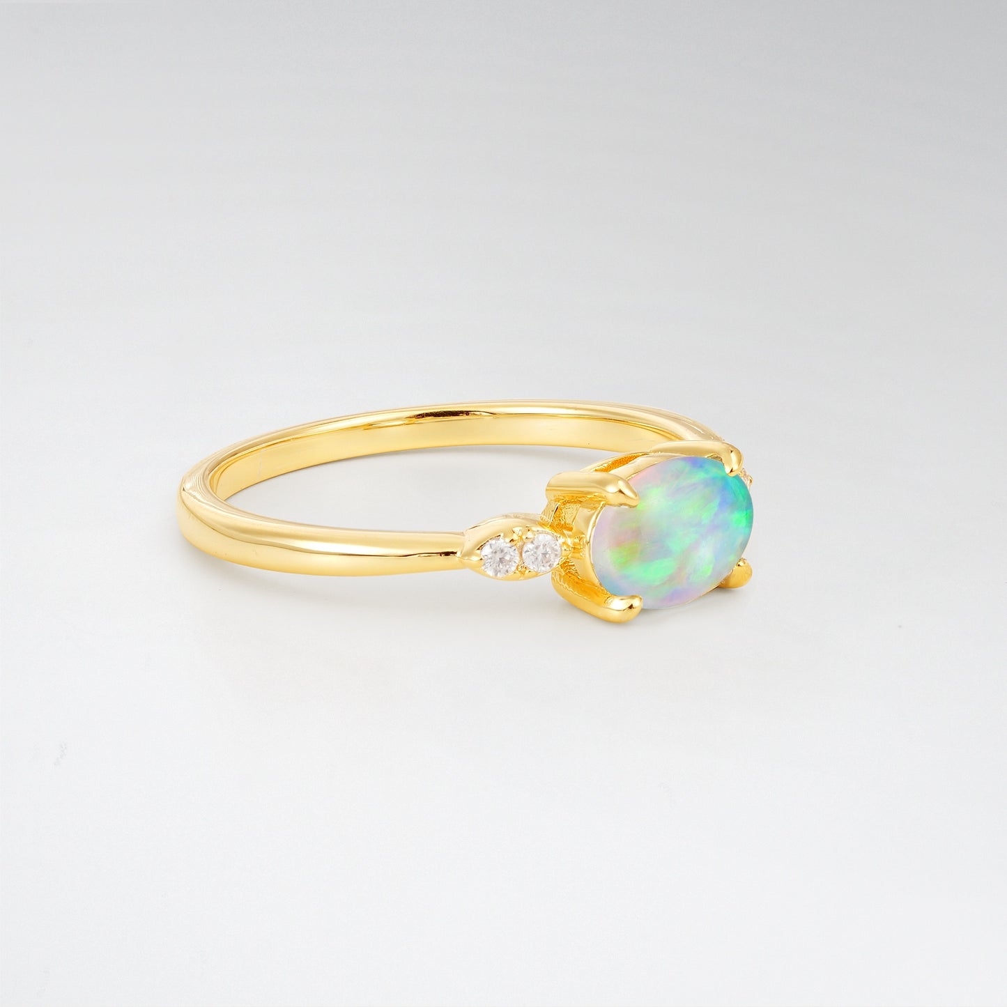 Minimalist Oval Cut East-West Opal Engagement Ring - Additional view