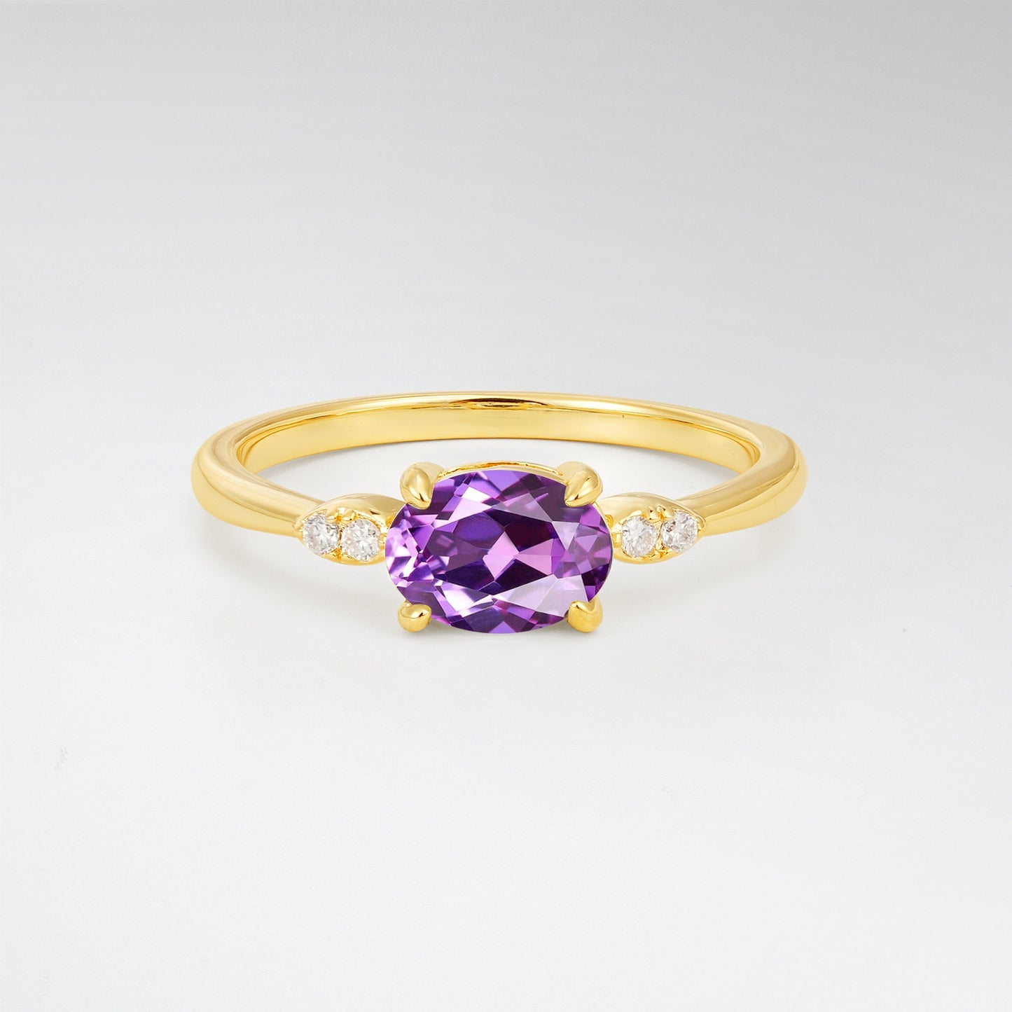 Minimalist Oval Cut East-West Amethyst Engagement Ring - Additional view