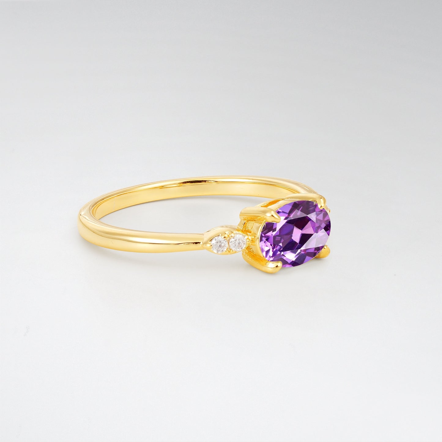 Minimalist Oval Cut East-West Amethyst Engagement Ring - Additional view
