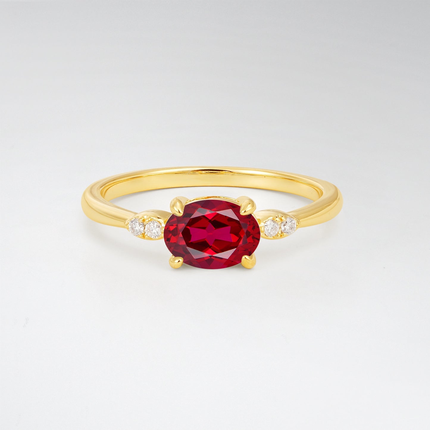 Minimalist Oval Cut East-West Ruby Engagement Ring - Additional view