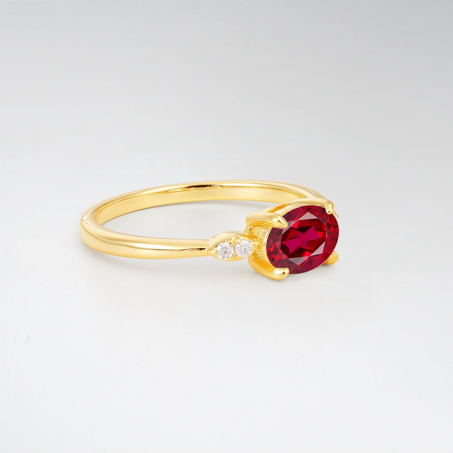 Minimalist Oval Cut East-West Ruby Engagement Ring - Additional view