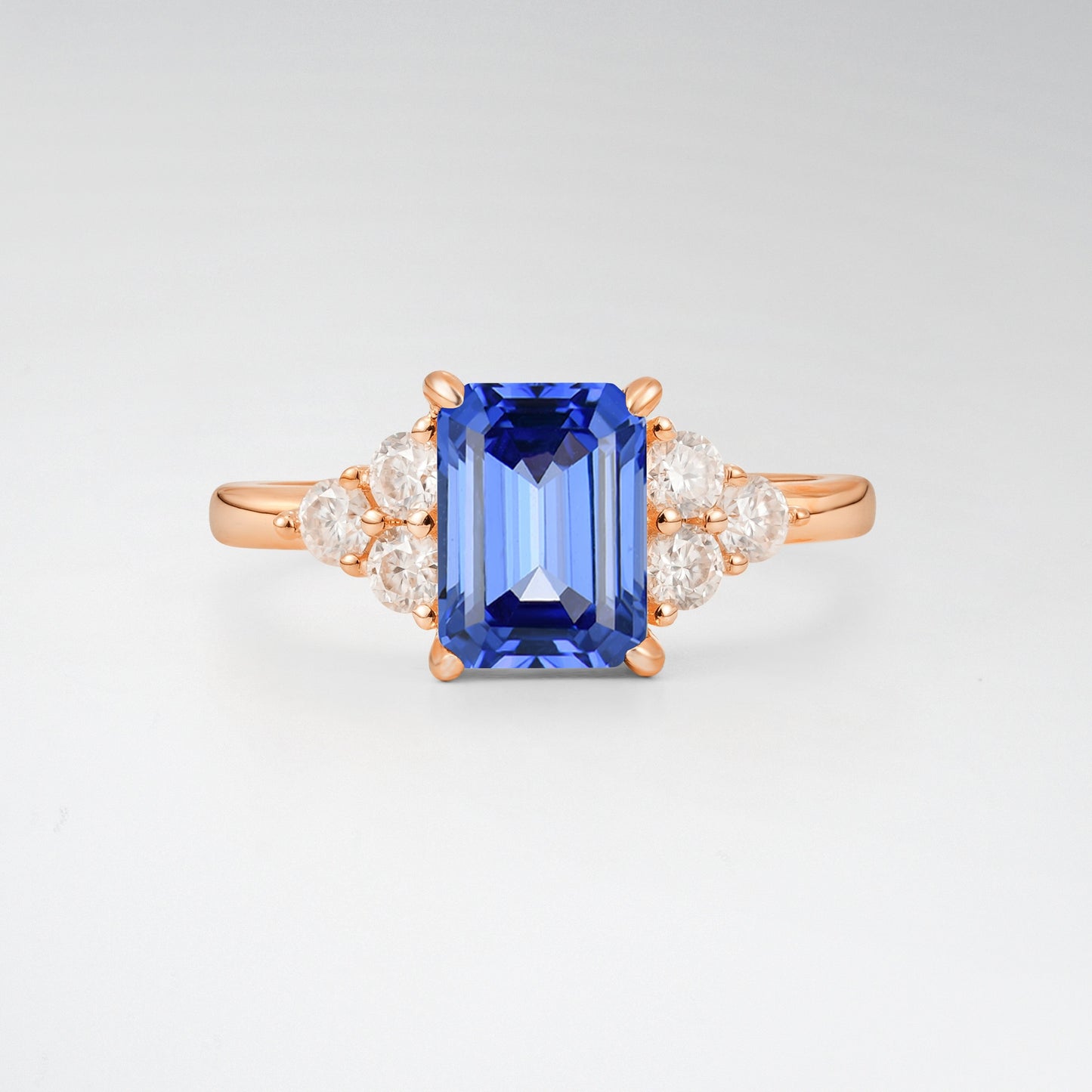 1.5 Carat Emerald Sapphire Floral Cluster Side Stone Engagement Ring - Additional view