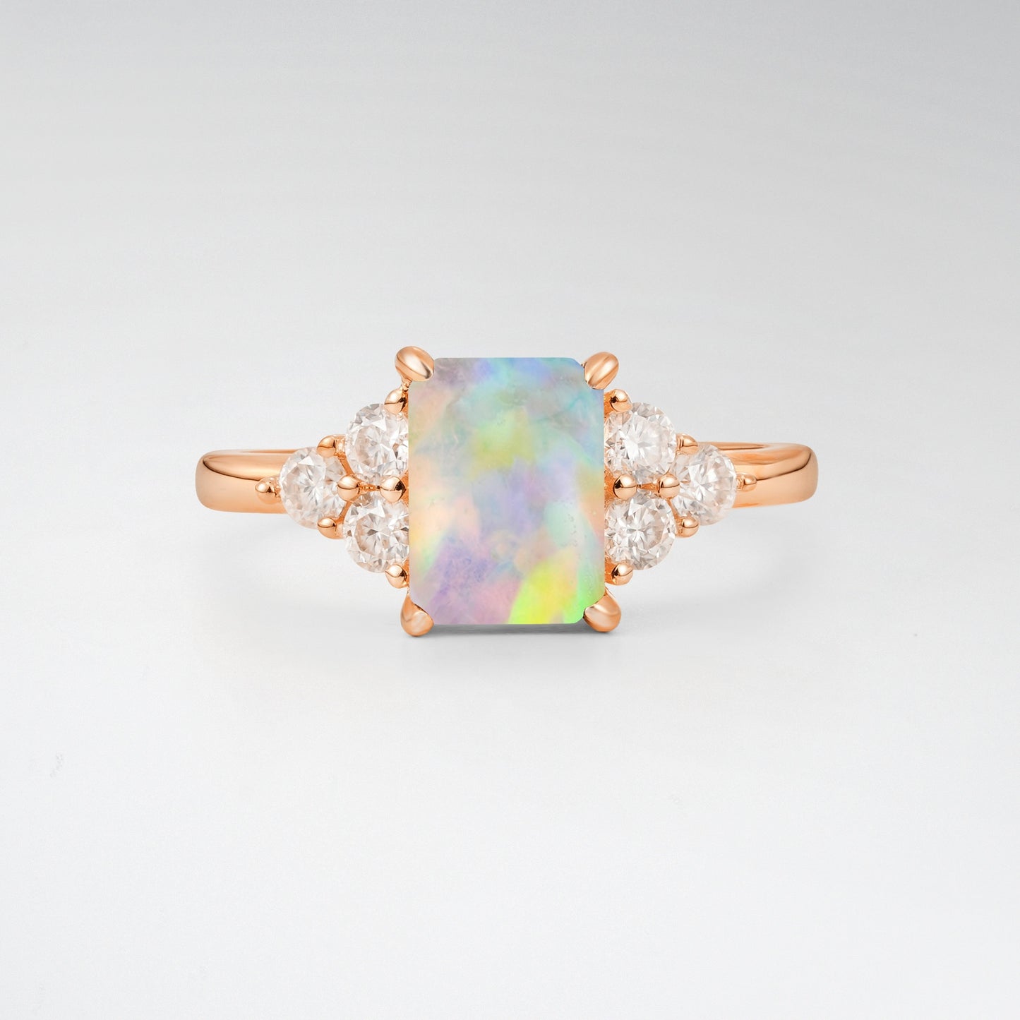 1.5 Carat Emerald Opal Floral Cluster Side Stone Engagement Ring - Additional view