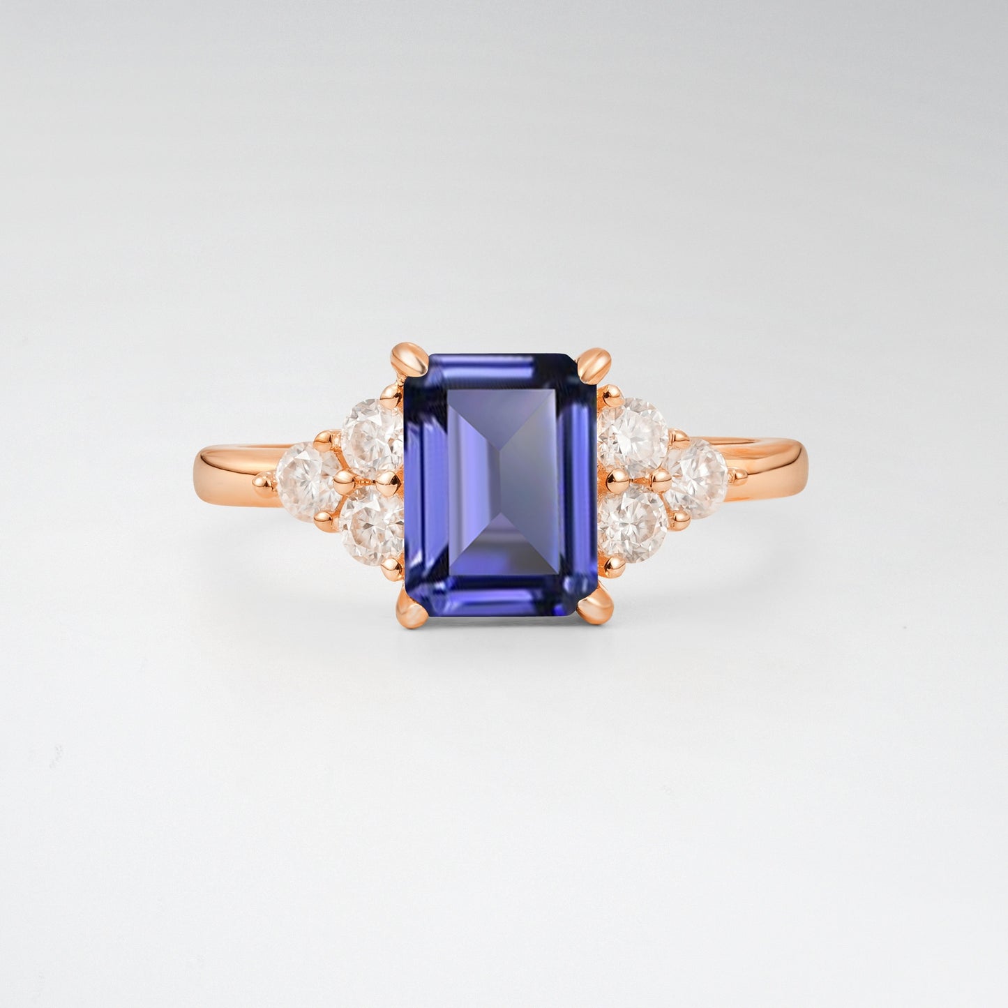 1.5 Carat Emerald Tanzanite Floral Cluster Side Stone Engagement Ring - Additional view