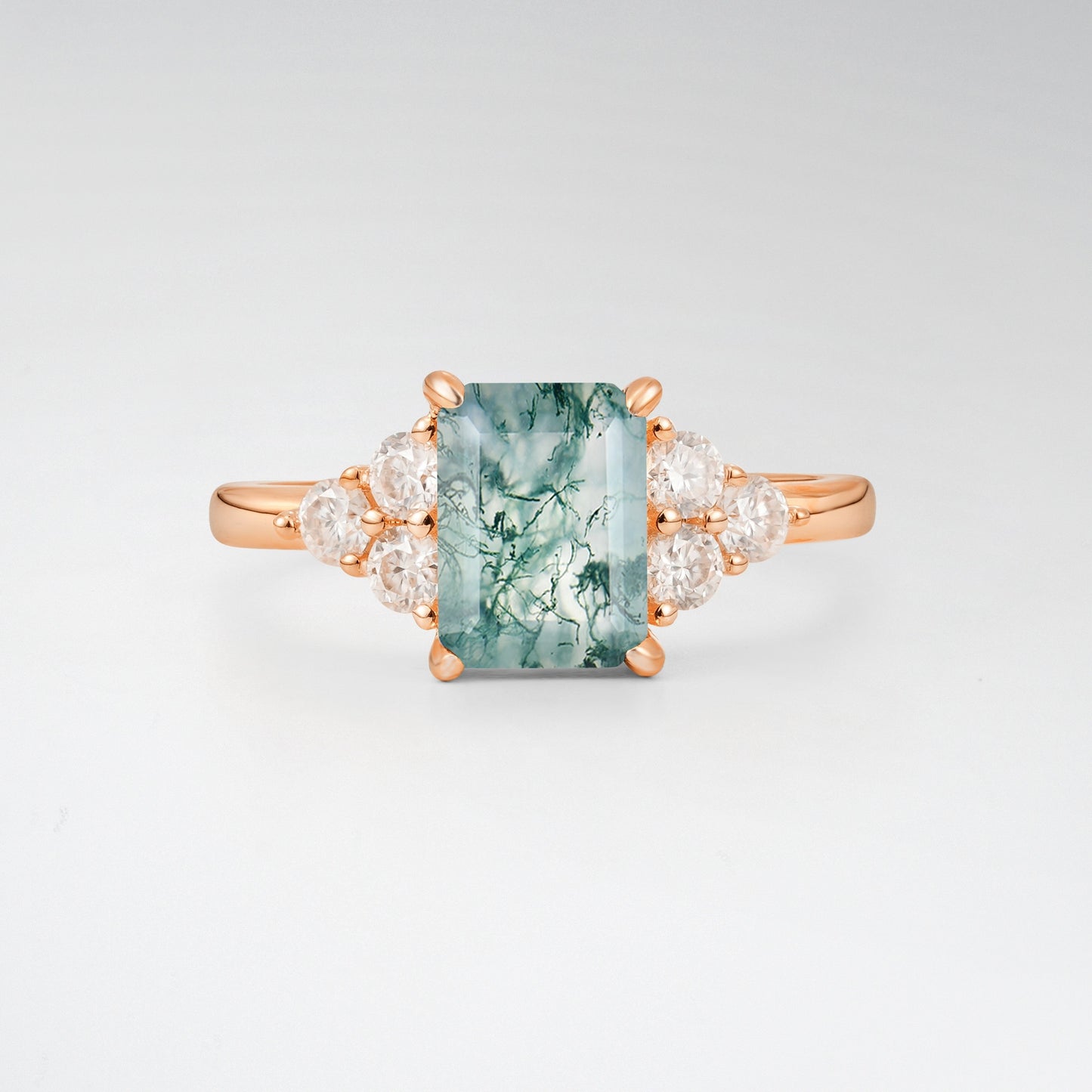 1.5 Carat Emerald Moss Agate Floral Cluster Side Stone Engagement Ring - Additional view
