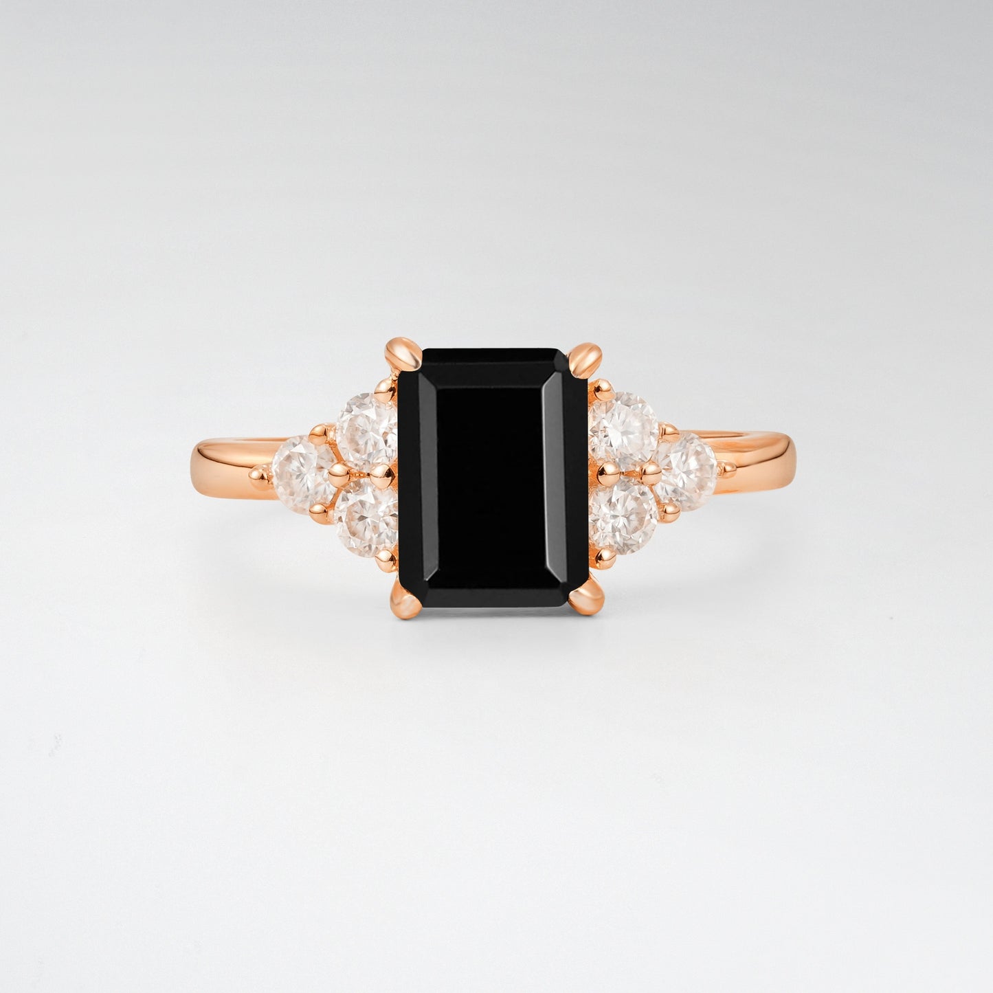 1.5 Carat Emerald Black Onyx Floral Cluster Side Stone Engagement Ring - Additional view